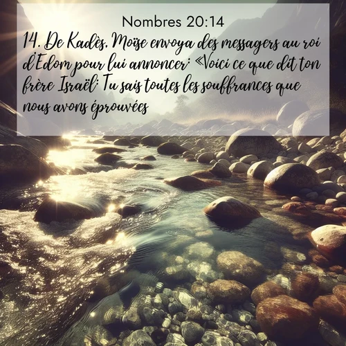 Segond21 Nombres  ; image nature: image avec le verset biblique :De Kadès, Moïse envoya des messagers au roi d&#039;Edom pour lui annoncer: «Voici ce que dit ton frère Israël: Tu sais toutes les souffrances que nous avons éprouvées. ;  ; 20:14