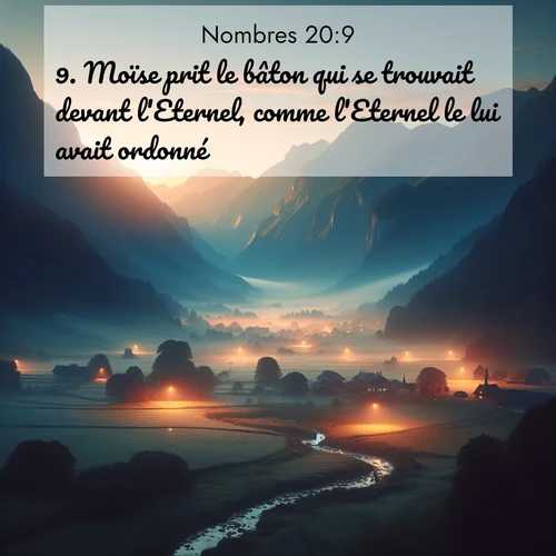 Segond21 Nombres  ; image nature: image avec le verset biblique :Moïse prit le bâton qui se trouvait devant l&#039;Eternel, comme l&#039;Eternel le lui avait ordonné. ;  ; 20:9
