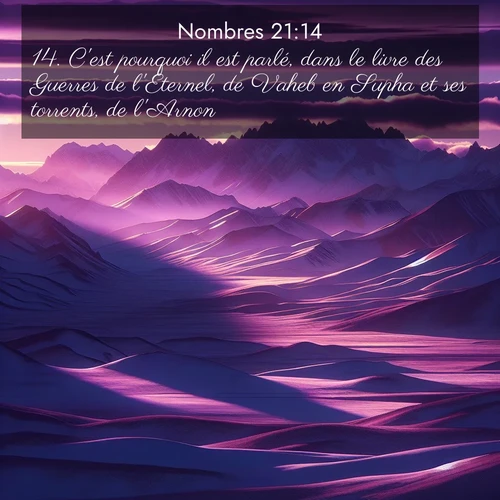 Segond21 Nombres  ; image nature: image avec le verset biblique :C&#039;est pourquoi il est parlé, dans le livre des Guerres de l&#039;Eternel, de Vaheb en Supha et ses torrents, de l&#039;Arnon ;  ; 21:14