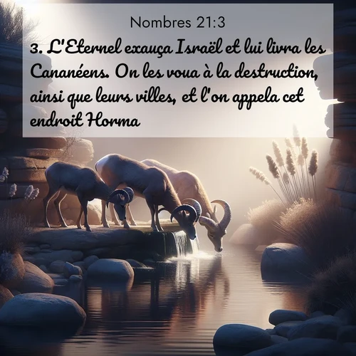 Segond21 Nombres  ; image nature: image avec le verset biblique :L&#039;Eternel exauça Israël et lui livra les Cananéens. On les voua à la destruction, ainsi que leurs villes, et l&#039;on appela cet endroit Horma. ;  ; 21:3