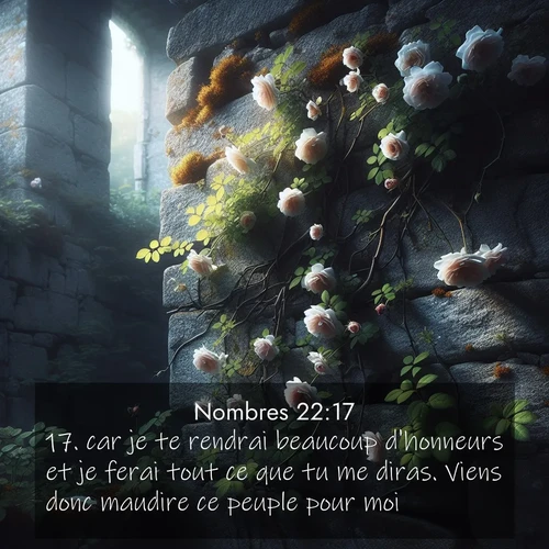 Segond21 Nombres  ; image nature: image avec le verset biblique :car je te rendrai beaucoup d&#039;honneurs et je ferai tout ce que tu me diras. Viens donc maudire ce peuple pour moi.&#039;» ;  ; 22:17