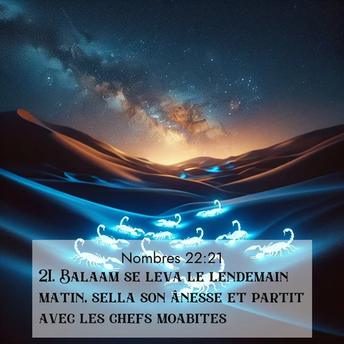 Segond21 Nombres  ; image nature: image avec le verset biblique :Balaam se leva le lendemain matin, sella son ânesse et partit avec les chefs moabites. ;  ; 22:21