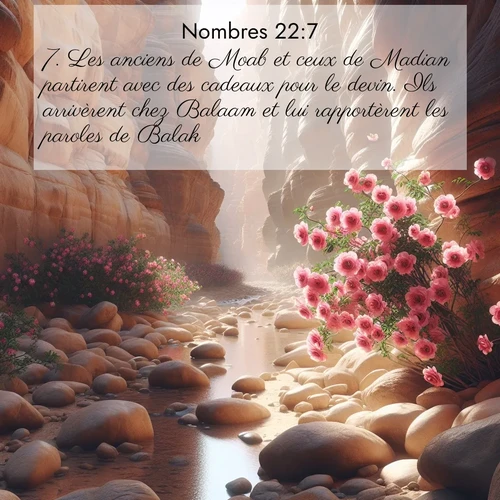 Segond21 Nombres  ; image nature: image avec le verset biblique :Les anciens de Moab et ceux de Madian partirent avec des cadeaux pour le devin. Ils arrivèrent chez Balaam et lui rapportèrent les paroles de Balak. ;  ; 22:7