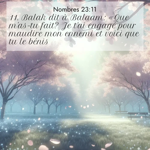 Segond21 Nombres  ; image nature: image avec le verset biblique :Balak dit à Balaam: «Que m&#039;as-tu fait? Je t&#039;ai engagé pour maudire mon ennemi et voici que tu le bénis!» ;  ; 23:11