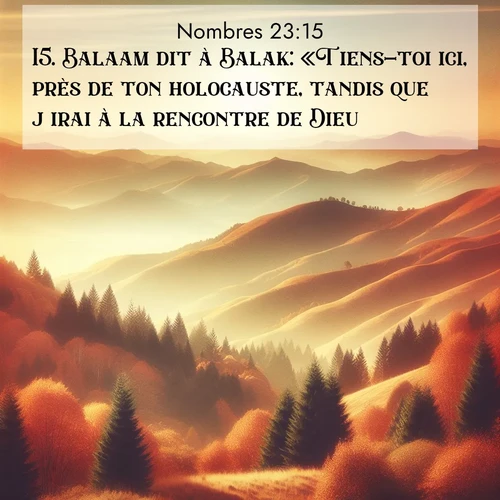 Segond21 Nombres  ; image nature: image avec le verset biblique :Balaam dit à Balak: «Tiens-toi ici, près de ton holocauste, tandis que j&#039;irai à la rencontre de Dieu.» ;  ; 23:15