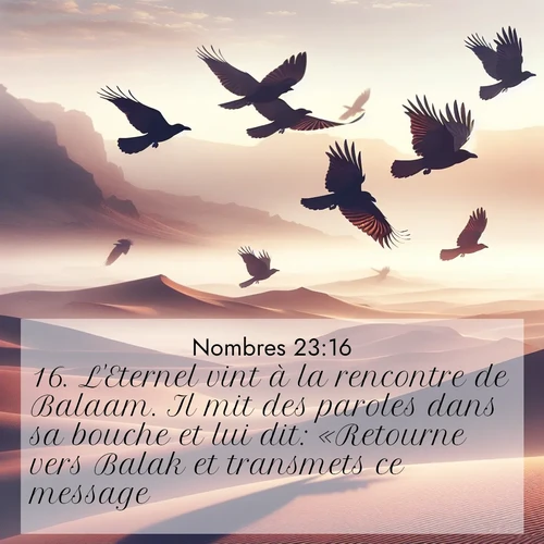 Segond21 Nombres  ; image nature: image avec le verset biblique :L&#039;Eternel vint à la rencontre de Balaam. Il mit des paroles dans sa bouche et lui dit: «Retourne vers Balak et transmets ce message.» ;  ; 23:16