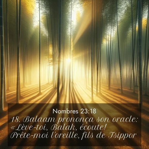 Segond21 Nombres  ; image nature: image avec le verset biblique :Balaam prononça son oracle: «Lève-toi, Balak, écoute! Prête-moi l&#039;oreille, fils de Tsippor! ;  ; 23:18