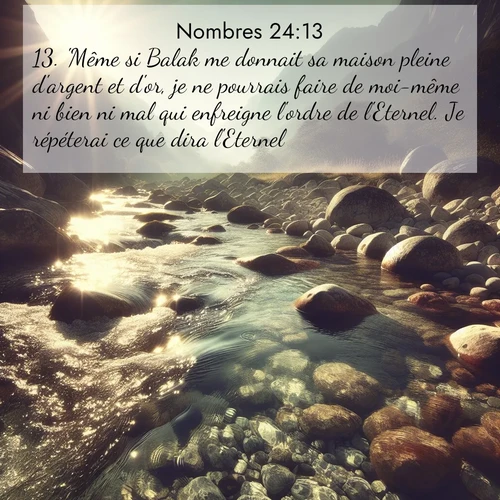 Segond21 Nombres  ; image nature: image avec le verset biblique :&#039;Même si Balak me donnait sa maison pleine d&#039;argent et d&#039;or, je ne pourrais faire de moi-même ni bien ni mal qui enfreigne l&#039;ordre de l&#039;Eternel. Je répéterai ce que dira l&#039;Eternel&#039;? ;  ; 24:13