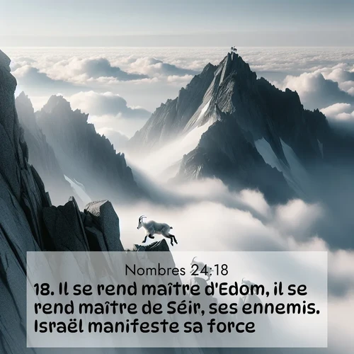 Segond21 Nombres  ; image nature: image avec le verset biblique :Il se rend maître d&#039;Edom, il se rend maître de Séir, ses ennemis. Israël manifeste sa force. ;  ; 24:18