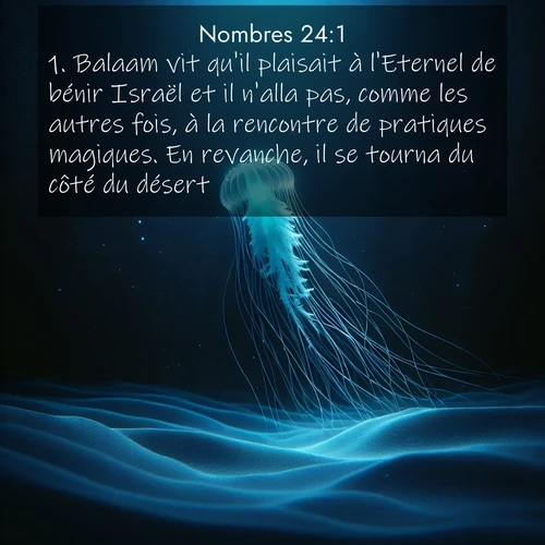 Segond21 Nombres  ; image nature: image avec le verset biblique :Balaam vit qu&#039;il plaisait à l&#039;Eternel de bénir Israël et il n&#039;alla pas, comme les autres fois, à la rencontre de pratiques magiques. En revanche, il se tourna du côté du désert. ;  ; 24:1