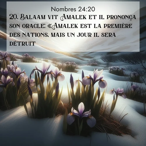 Segond21 Nombres  ; image nature: image avec le verset biblique :Balaam vit Amalek et il prononça son oracle: «Amalek est la première des nations, mais un jour il sera détruit.» ;  ; 24:20