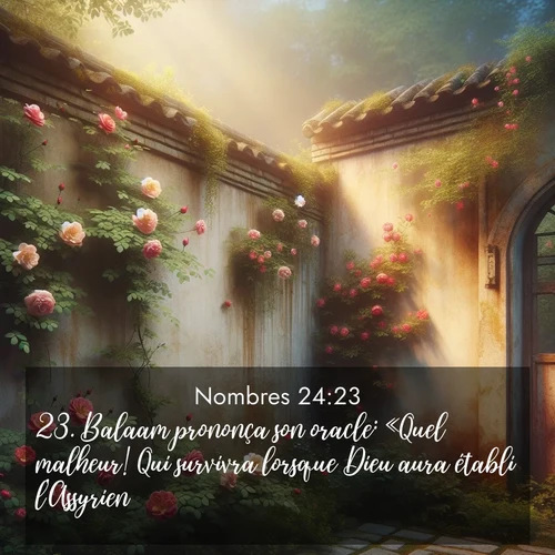Segond21 Nombres  ; image nature: image avec le verset biblique :Balaam prononça son oracle: «Quel malheur! Qui survivra lorsque Dieu aura établi l&#039;Assyrien? ;  ; 24:23