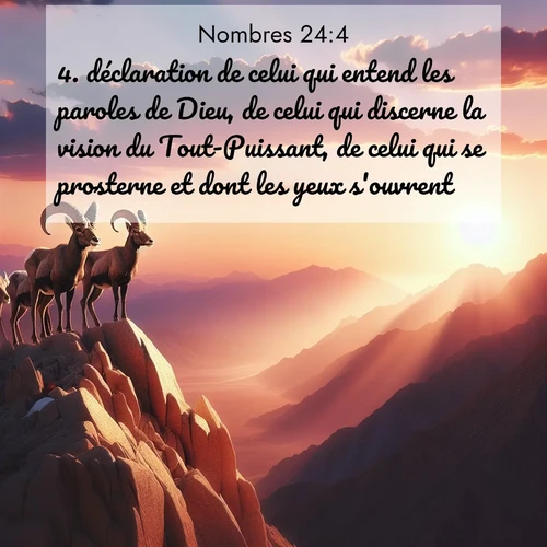 Segond21 Nombres  ; image nature: image avec le verset biblique :déclaration de celui qui entend les paroles de Dieu, de celui qui discerne la vision du Tout-Puissant, de celui qui se prosterne et dont les yeux s&#039;ouvrent. ;  ; 24:4