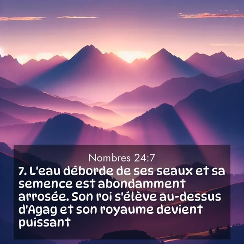 Segond21 Nombres  ; image nature: image avec le verset biblique :L&#039;eau déborde de ses seaux et sa semence est abondamment arrosée. Son roi s&#039;élève au-dessus d&#039;Agag et son royaume devient puissant. ;  ; 24:7