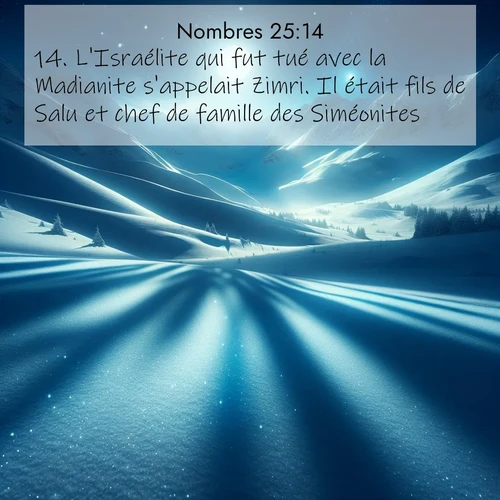 Segond21 Nombres  ; image nature: image avec le verset biblique :L&#039;Israélite qui fut tué avec la Madianite s&#039;appelait Zimri. Il était fils de Salu et chef de famille des Siméonites. ;  ; 25:14
