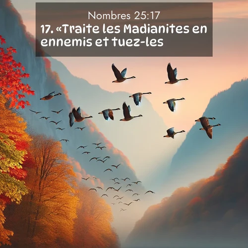 Segond21 Nombres  ; image nature: image avec le verset biblique :«Traite les Madianites en ennemis et tuez-les. ;  ; 25:17