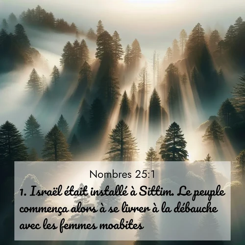Segond21 Nombres  ; image nature: image avec le verset biblique :Israël était installé à Sittim. Le peuple commença alors à se livrer à la débauche avec les femmes moabites. ;  ; 25:1