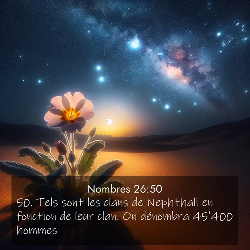 Segond21 Nombres  ; image nature: image avec le verset biblique :Tels sont les clans de Nephthali en fonction de leur clan. On dénombra 45&#039;400 hommes. ;  ; 26:50
