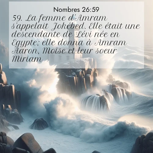 Segond21 Nombres  ; image nature: image avec le verset biblique :La femme d&#039;Amram s&#039;appelait Jokébed. Elle était une descendante de Lévi née en Egypte; elle donna à Amram Aaron, Moïse et leur soeur Miriam. ;  ; 26:59