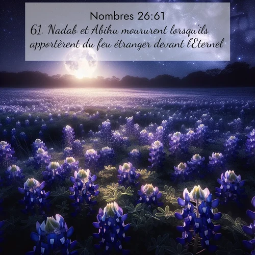 Segond21 Nombres  ; image nature: image avec le verset biblique :Nadab et Abihu moururent lorsqu&#039;ils apportèrent du feu étranger devant l&#039;Eternel. ;  ; 26:61