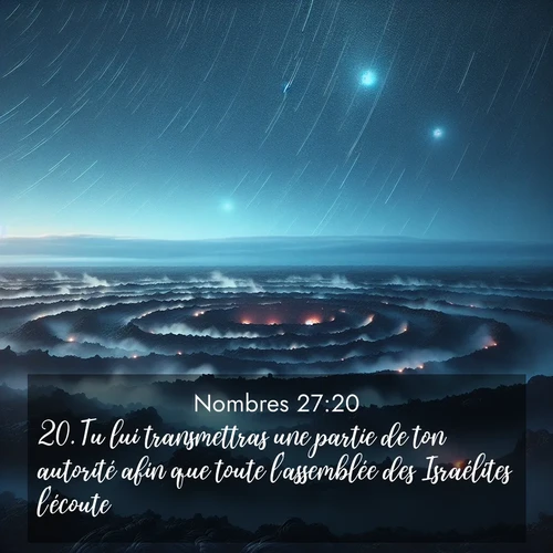 Segond21 Nombres  ; image nature: image avec le verset biblique :Tu lui transmettras une partie de ton autorité afin que toute l&#039;assemblée des Israélites l&#039;écoute. ;  ; 27:20