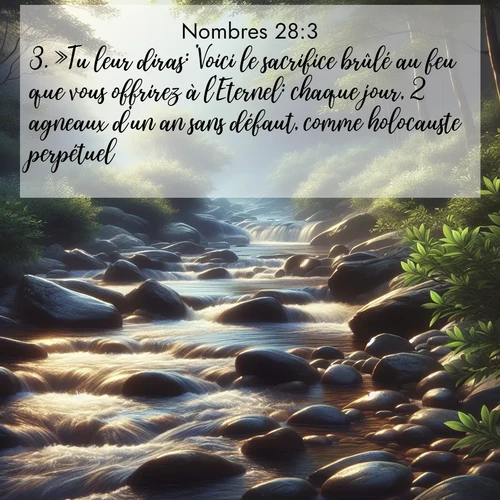 Segond21 Nombres  ; image nature: image avec le verset biblique :»Tu leur diras: &#039;Voici le sacrifice brûlé au feu que vous offrirez à l&#039;Eternel: chaque jour, 2 agneaux d&#039;un an sans défaut, comme holocauste perpétuel. ;  ; 28:3
