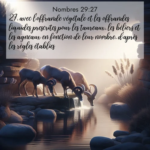 Segond21 Nombres  ; image nature: image avec le verset biblique :avec l&#039;offrande végétale et les offrandes liquides prescrites pour les taureaux, les béliers et les agneaux en fonction de leur nombre, d&#039;après les règles établies. ;  ; 29:27
