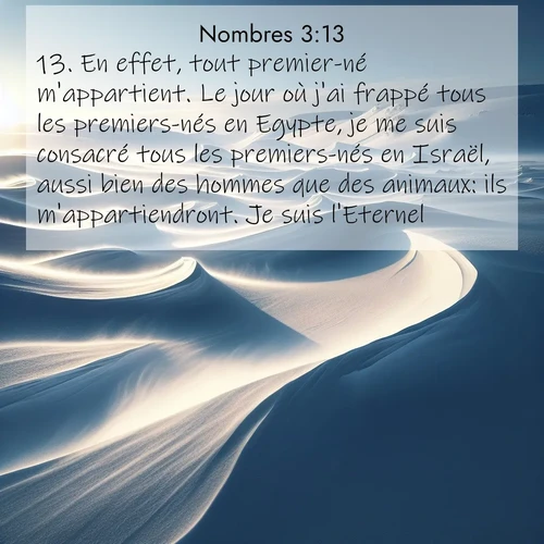 Segond21 Nombres  ; image nature: image avec le verset biblique :En effet, tout premier-né m&#039;appartient. Le jour où j&#039;ai frappé tous les premiers-nés en Egypte, je me suis consacré tous les premiers-nés en Israël, aussi bien des hommes que des animaux: ils m&#039;appartiendront. Je suis l&#039;Eternel.» ;  ; 3:13