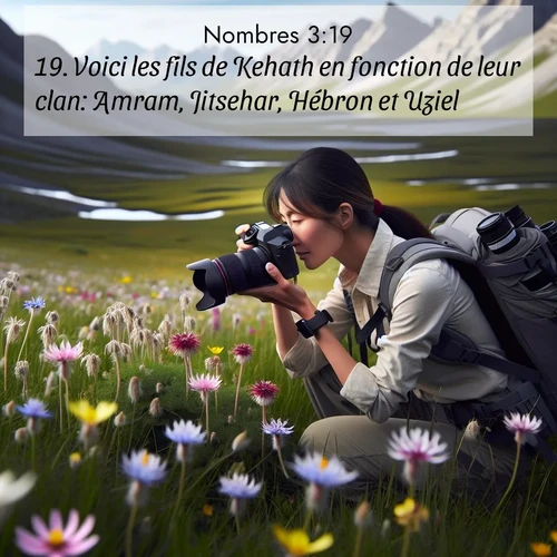 Segond21 Nombres  ; image nature: image avec le verset biblique :Voici les fils de Kehath en fonction de leur clan: Amram, Jitsehar, Hébron et Uziel, ;  ; 3:19