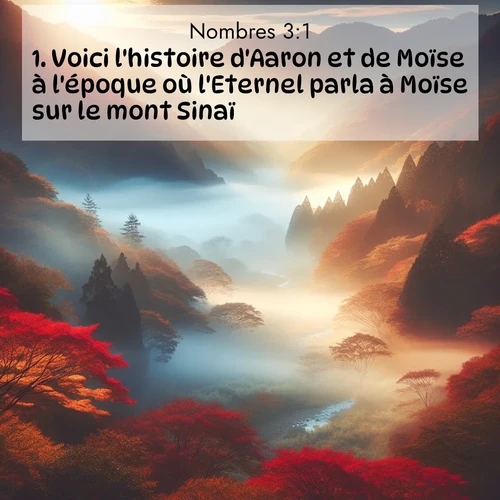 Segond21 Nombres  ; image nature: image avec le verset biblique :Voici l&#039;histoire d&#039;Aaron et de Moïse à l&#039;époque où l&#039;Eternel parla à Moïse sur le mont Sinaï. ;  ; 3:1
