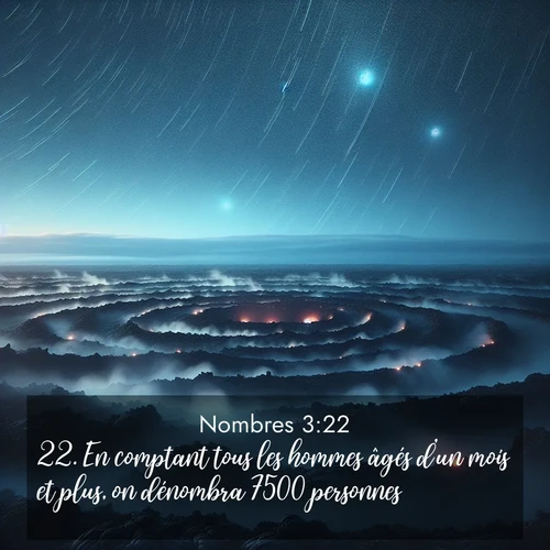 Segond21 Nombres  ; image nature: image avec le verset biblique :En comptant tous les hommes âgés d&#039;un mois et plus, on dénombra 7500 personnes. ;  ; 3:22
