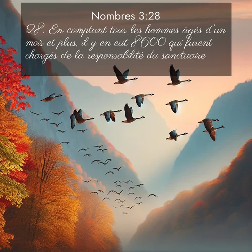 Segond21 Nombres  ; image nature: image avec le verset biblique :En comptant tous les hommes âgés d&#039;un mois et plus, il y en eut 8600 qui furent chargés de la responsabilité du sanctuaire. ;  ; 3:28