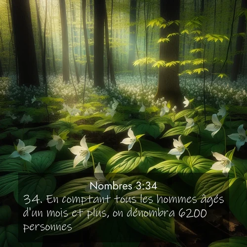 Segond21 Nombres  ; image nature: image avec le verset biblique :En comptant tous les hommes âgés d&#039;un mois et plus, on dénombra 6200 personnes. ;  ; 3:34