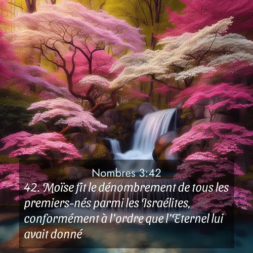 Segond21 Nombres  ; image nature: image avec le verset biblique :Moïse fit le dénombrement de tous les premiers-nés parmi les Israélites, conformément à l&#039;ordre que l&#039;Eternel lui avait donné. ;  ; 3:42