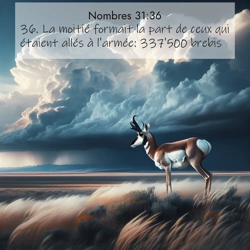 Segond21 Nombres  ; image nature: image avec le verset biblique :La moitié formait la part de ceux qui étaient allés à l&#039;armée: 337&#039;500 brebis, ;  ; 31:36