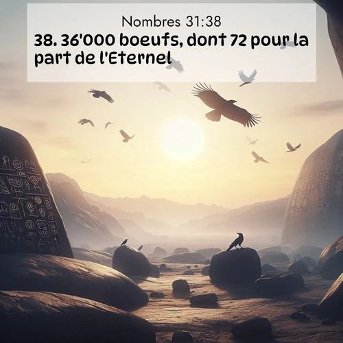 Segond21 Nombres  ; image nature: image avec le verset biblique :36&#039;000 boeufs, dont 72 pour la part de l&#039;Eternel; ;  ; 31:38