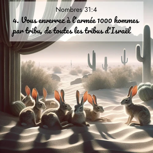 Segond21 Nombres  ; image nature: image avec le verset biblique :Vous enverrez à l&#039;armée 1000 hommes par tribu, de toutes les tribus d&#039;Israël.» ;  ; 31:4