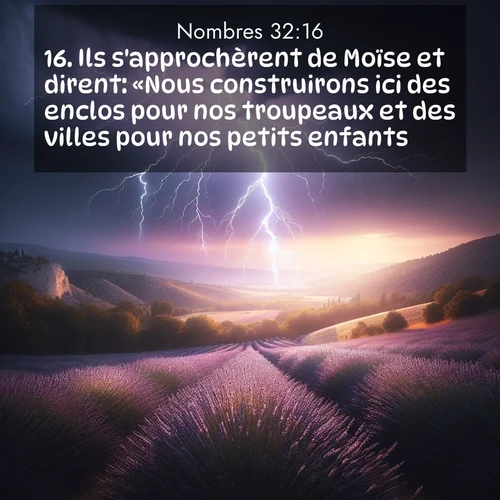 Segond21 Nombres  ; image nature: image avec le verset biblique :Ils s&#039;approchèrent de Moïse et dirent: «Nous construirons ici des enclos pour nos troupeaux et des villes pour nos petits enfants. ;  ; 32:16
