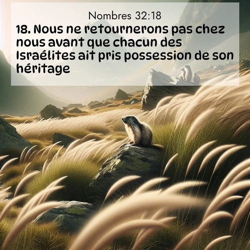 Segond21 Nombres  ; image nature: image avec le verset biblique :Nous ne retournerons pas chez nous avant que chacun des Israélites ait pris possession de son héritage, ;  ; 32:18