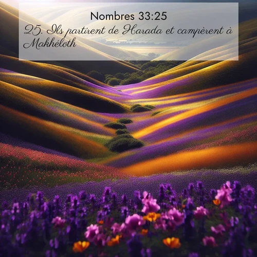 Segond21 Nombres  ; image nature: image avec le verset biblique :Ils partirent de Harada et campèrent à Makhéloth. ;  ; 33:25
