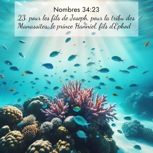 Segond21 Nombres  ; image nature: image avec le verset biblique :pour les fils de Joseph, pour la tribu des Manassites: le prince Hanniel, fils d&#039;Ephod, ;  ; 34:23
