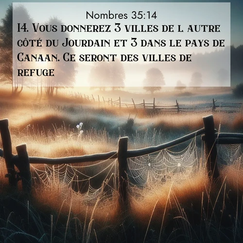 Segond21 Nombres  ; image nature: image avec le verset biblique :Vous donnerez 3 villes de l&#039;autre côté du Jourdain et 3 dans le pays de Canaan. Ce seront des villes de refuge. ;  ; 35:14
