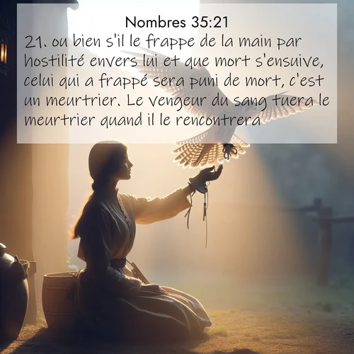 Segond21 Nombres  ; image nature: image avec le verset biblique :ou bien s&#039;il le frappe de la main par hostilité envers lui et que mort s&#039;ensuive, celui qui a frappé sera puni de mort, c&#039;est un meurtrier. Le vengeur du sang tuera le meurtrier quand il le rencontrera. ;  ; 35:21