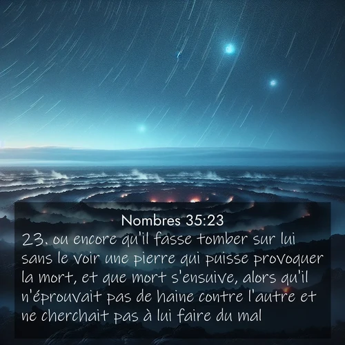 Segond21 Nombres  ; image nature: image avec le verset biblique :ou encore qu&#039;il fasse tomber sur lui sans le voir une pierre qui puisse provoquer la mort, et que mort s&#039;ensuive, alors qu&#039;il n&#039;éprouvait pas de haine contre l&#039;autre et ne cherchait pas à lui faire du mal. ;  ; 35:23
