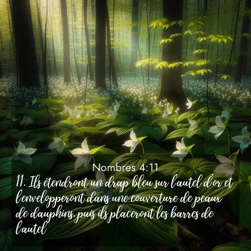 Segond21 Nombres  ; image nature: image avec le verset biblique :Ils étendront un drap bleu sur l&#039;autel d&#039;or et l&#039;envelopperont dans une couverture de peaux de dauphins, puis ils placeront les barres de l&#039;autel. ;  ; 4:11