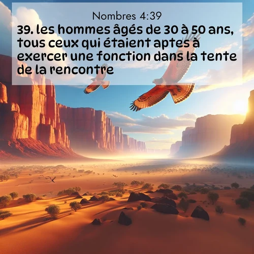 Segond21 Nombres  ; image nature: image avec le verset biblique :les hommes âgés de 30 à 50 ans, tous ceux qui étaient aptes à exercer une fonction dans la tente de la rencontre. ;  ; 4:39