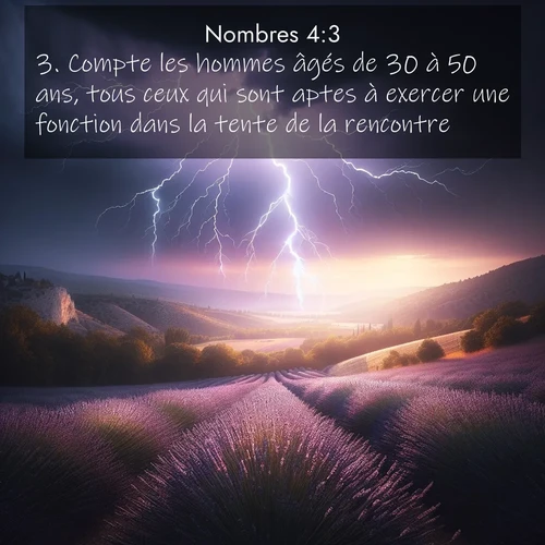Segond21 Nombres  ; image nature: image avec le verset biblique :Compte les hommes âgés de 30 à 50 ans, tous ceux qui sont aptes à exercer une fonction dans la tente de la rencontre. ;  ; 4:3