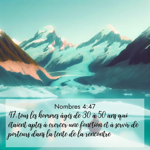 Segond21 Nombres  ; image nature: image avec le verset biblique :tous les hommes âgés de 30 à 50 ans qui étaient aptes à exercer une fonction et à servir de porteurs dans la tente de la rencontre. ;  ; 4:47