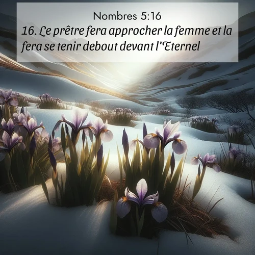 Segond21 Nombres  ; image nature: image avec le verset biblique :Le prêtre fera approcher la femme et la fera se tenir debout devant l&#039;Eternel. ;  ; 5:16