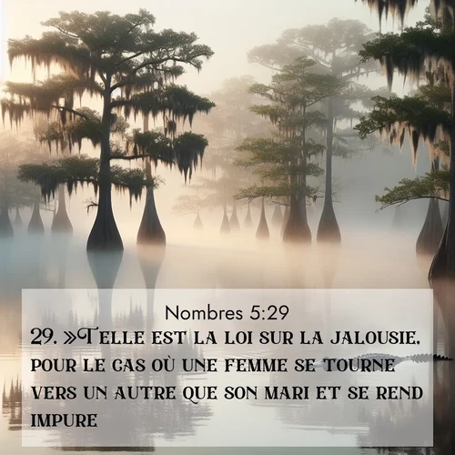 Segond21 Nombres  ; image nature: image avec le verset biblique :»Telle est la loi sur la jalousie, pour le cas où une femme se tourne vers un autre que son mari et se rend impure, ;  ; 5:29